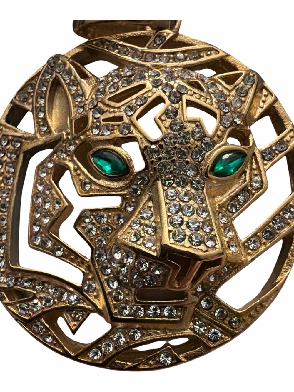 Gold-Tone Leopard Pendant with Green Crystal Eyes - Picture 3 of 4